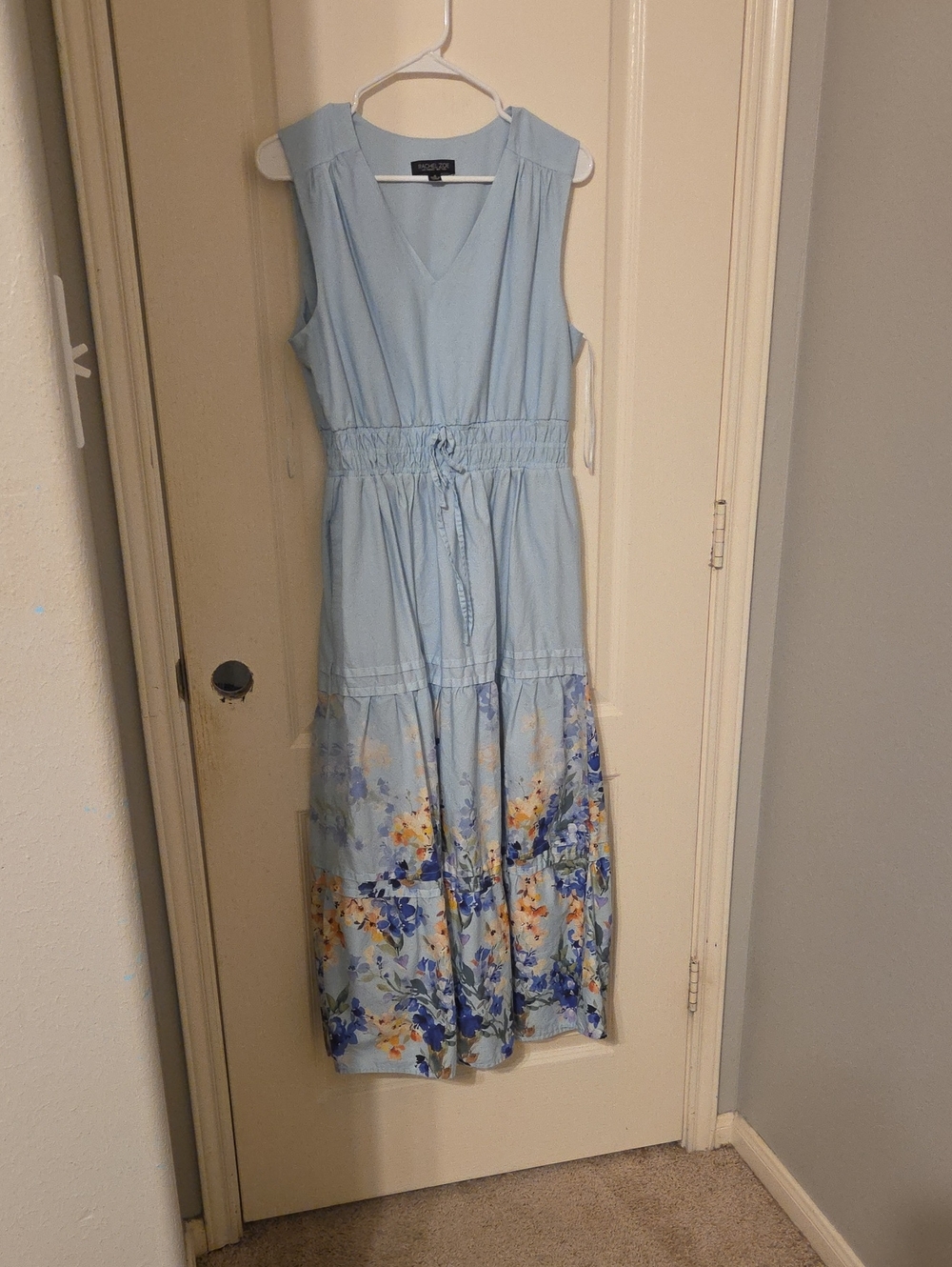 Rachel Zoe Light Blue Sleeveless Floral Tiered Maxi Dress